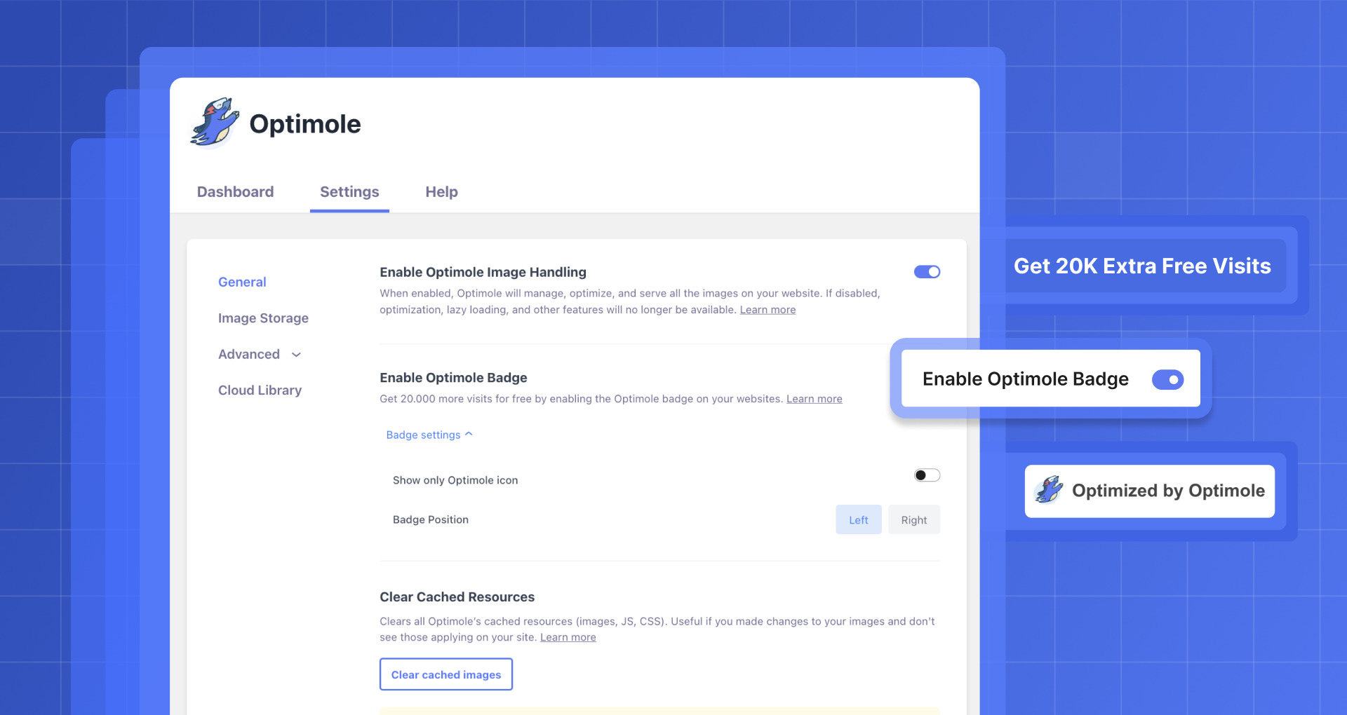 Get 20K extra free visits by enabling the Optimole badge