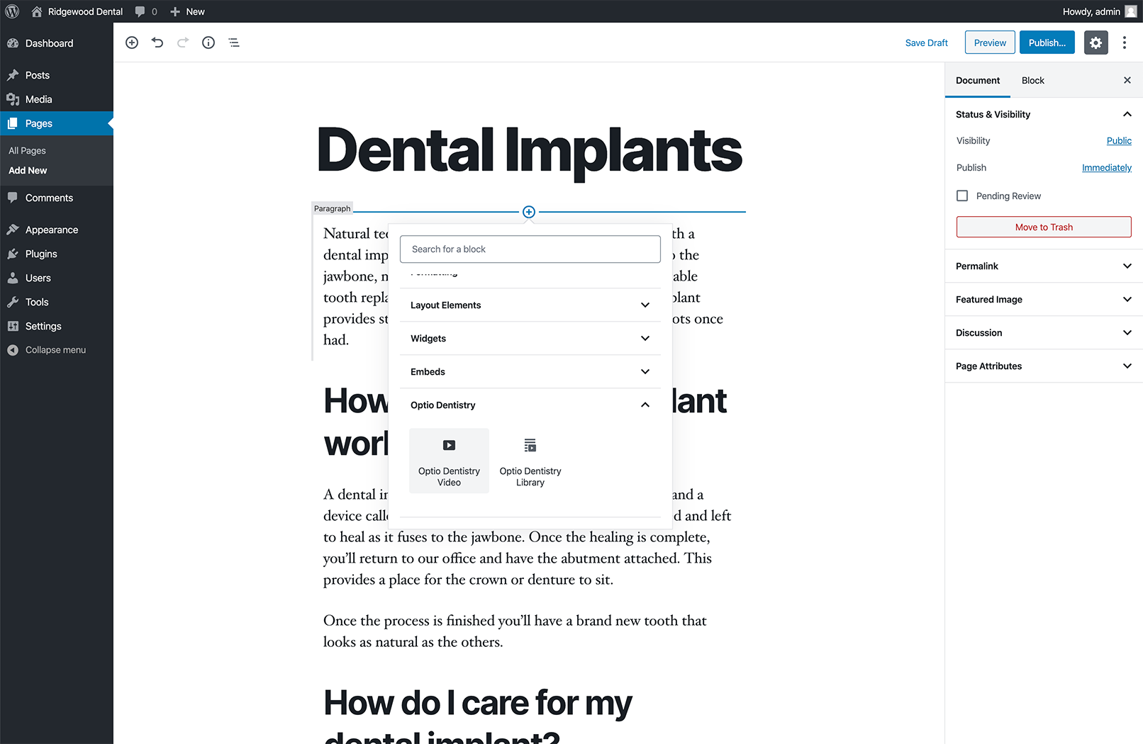 Editor buttons to insert Optio Dentistry videos