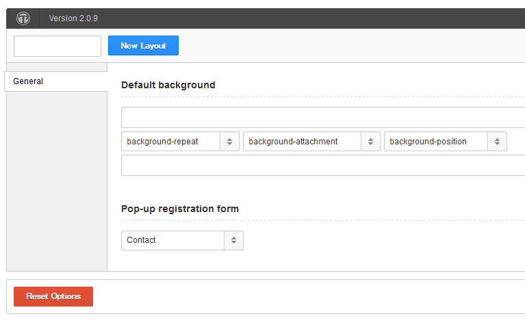 The selected form on the Theme Options page