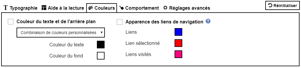 Choosing a custom palette for the text color and page background.