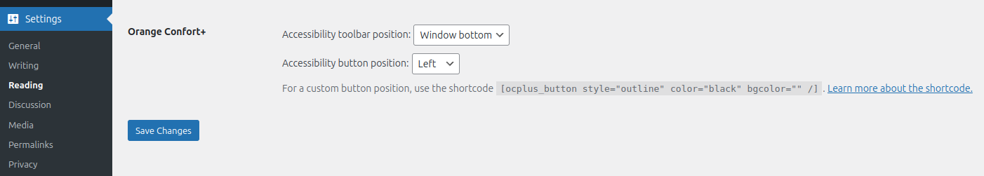 Toolbar admin options on Settings > Reading.