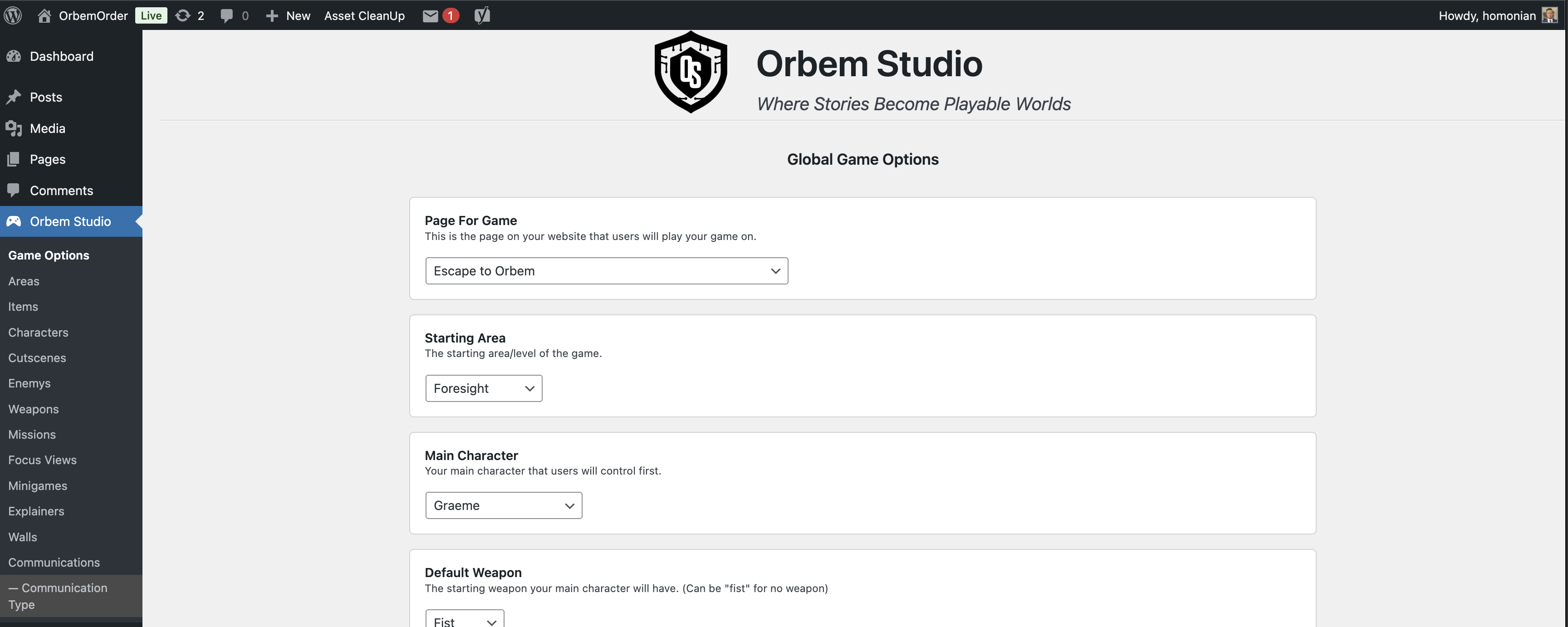 Global config options.