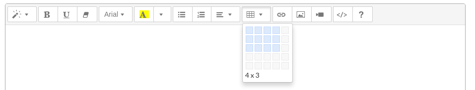 Table creation widget.