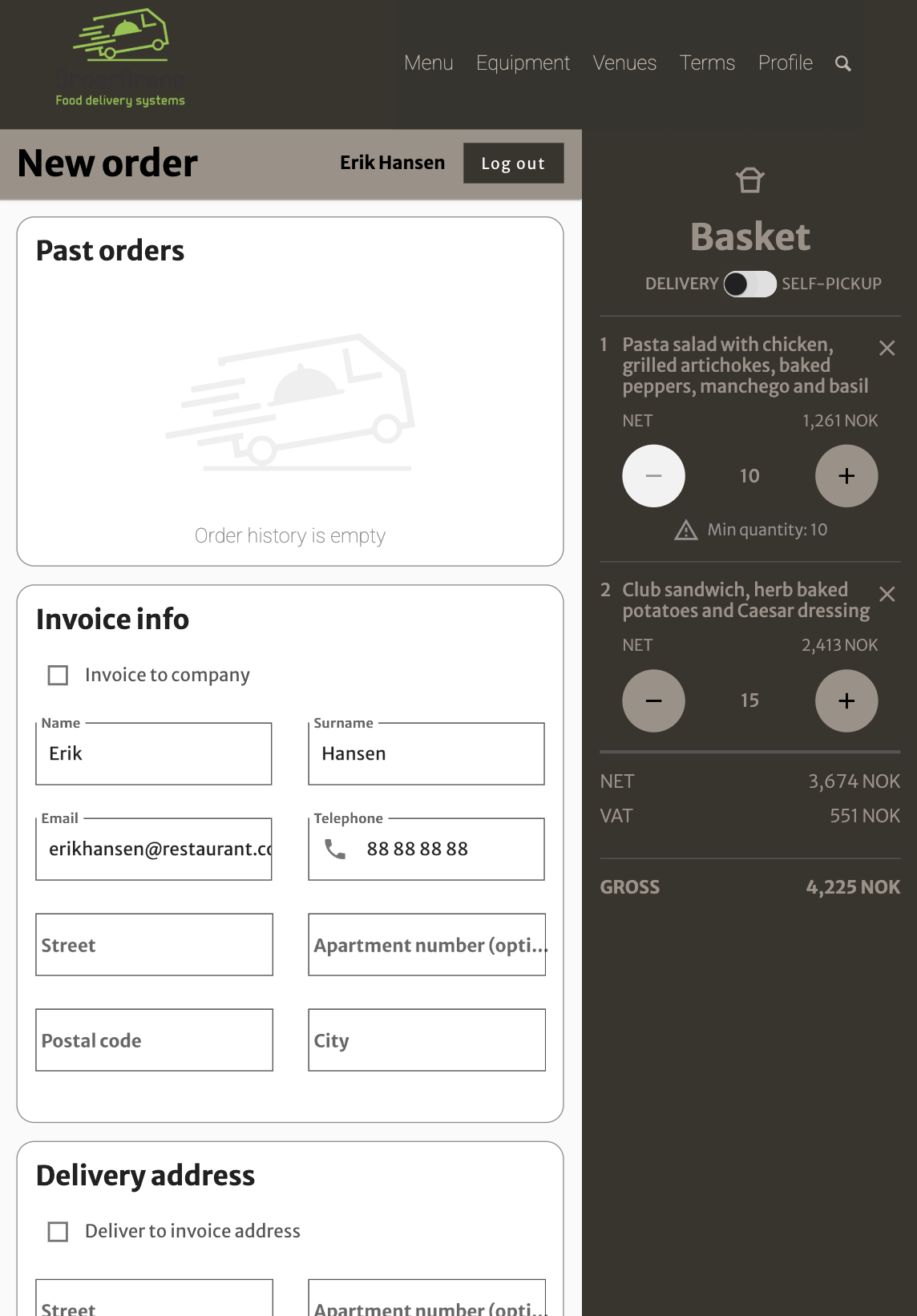 Customer registration page.