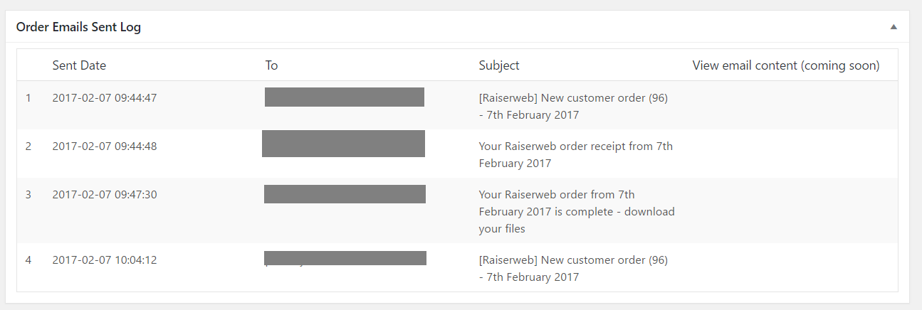 **See a log of emails sent for each order, on the order edit screen**