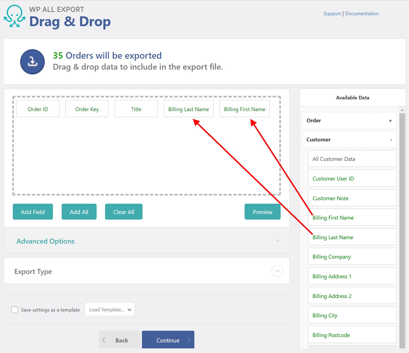 WooCommerce Order Export Items Section