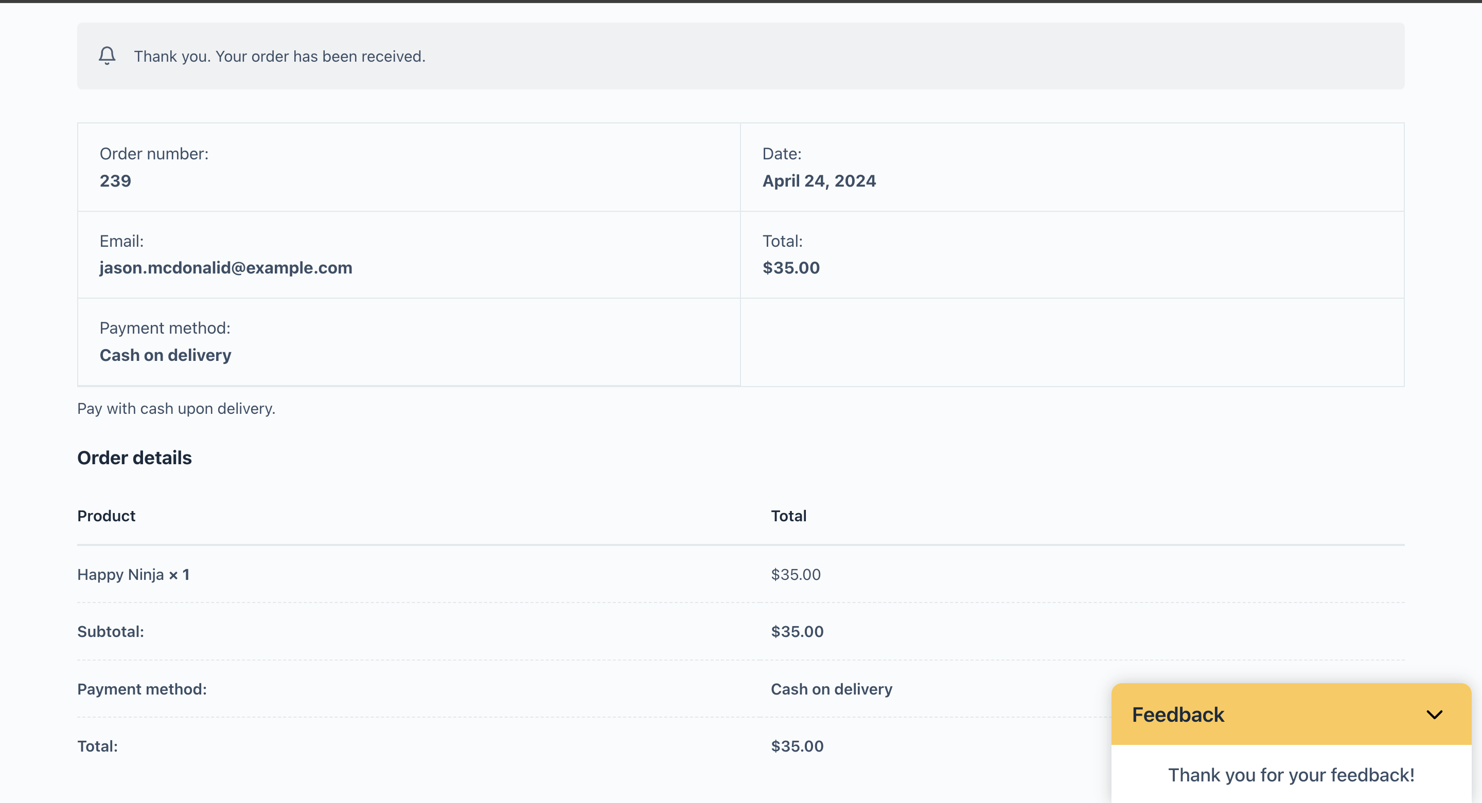 Success Message: Feedback Form confirmation message upon submission for a smooth customer journey.