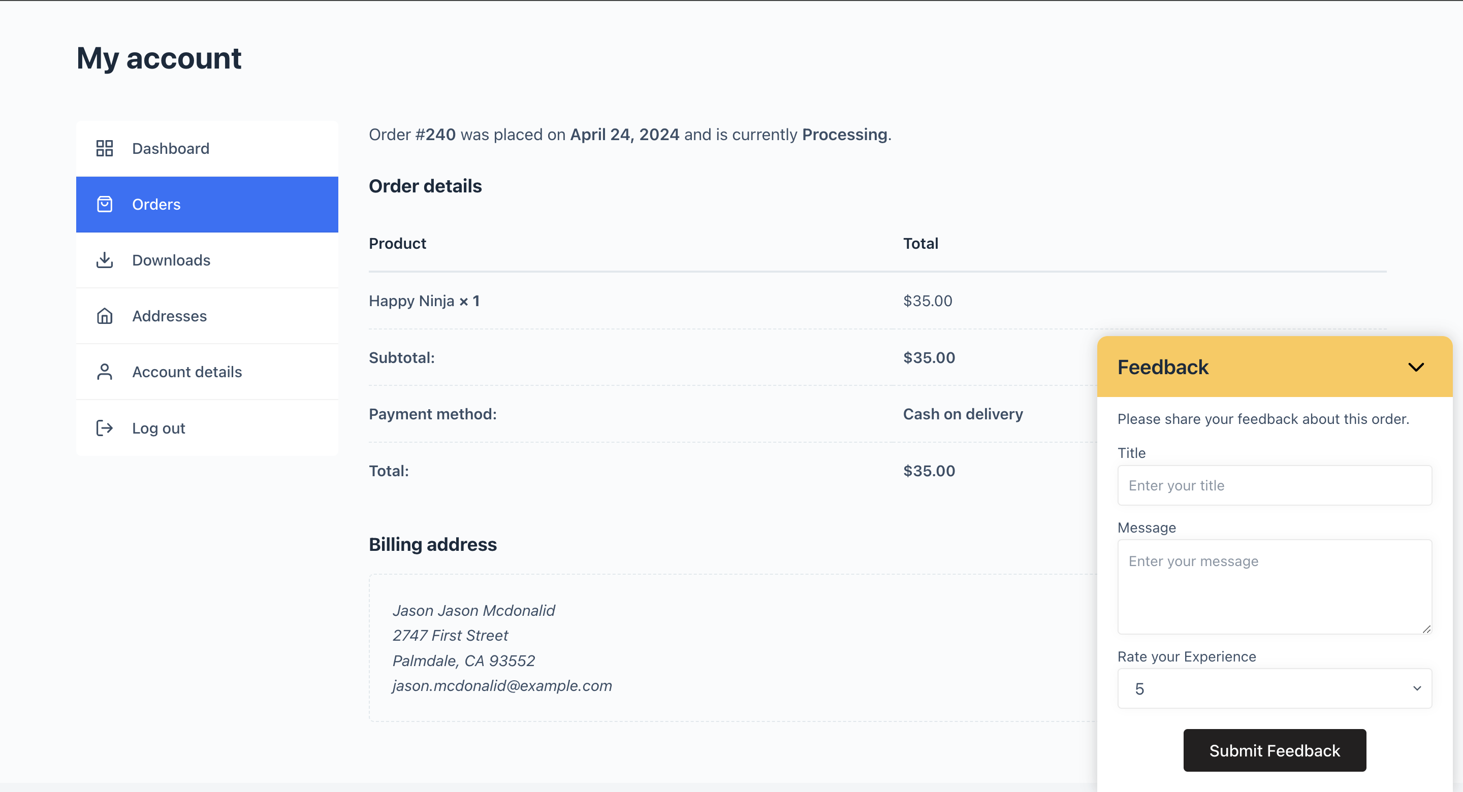 Account Page Feedback Form: Provide another avenue for customers to share feedback.