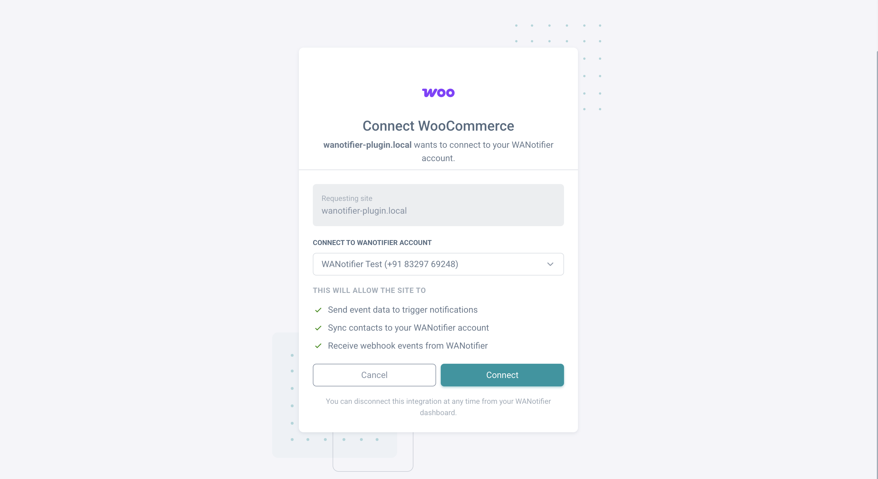 Connect your WooCommerce store to WANotifier in one click