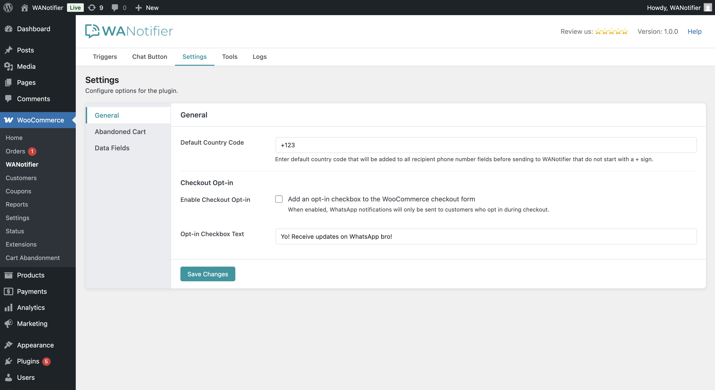 Manage plugin General settings