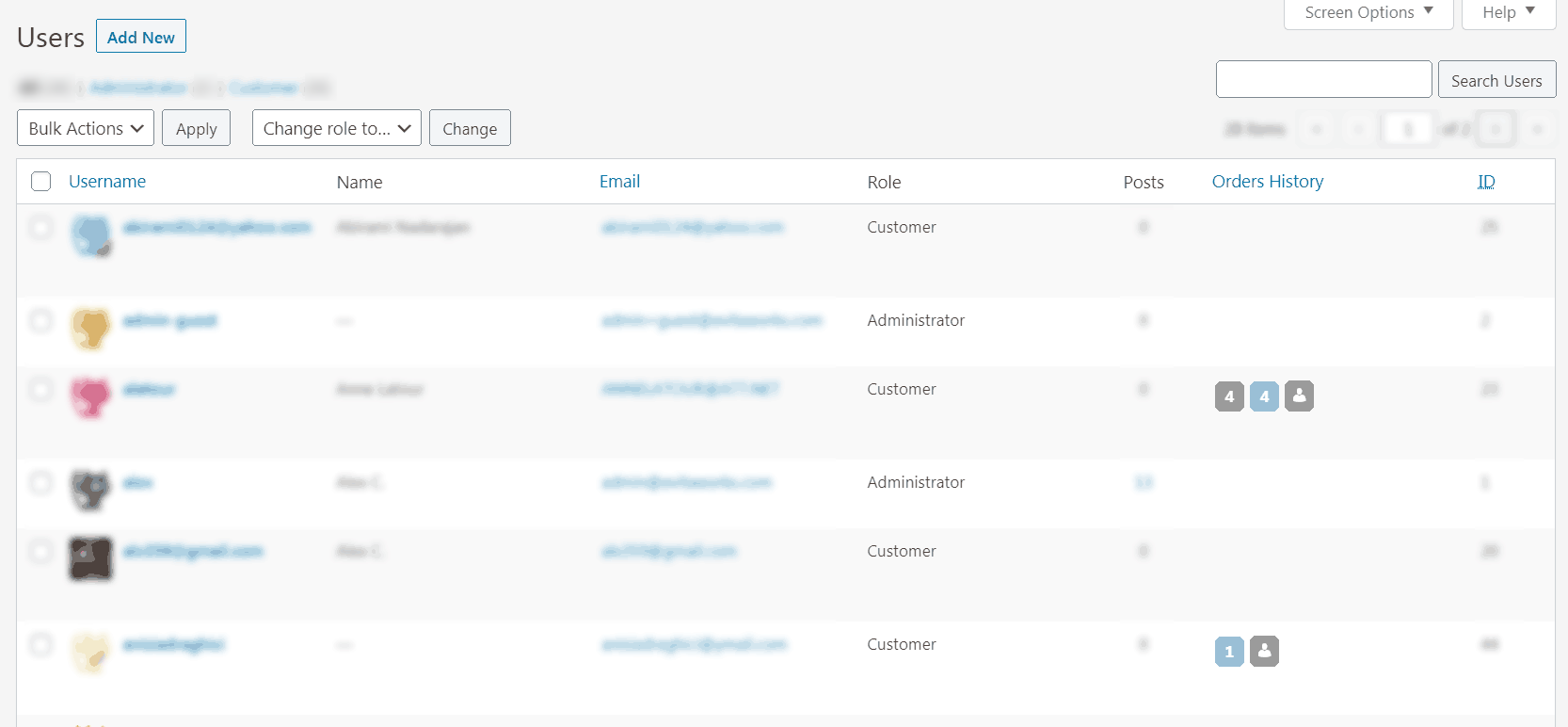 New sortable Orders History column, inside the Users > All Users page.  Can help recognize the most active Customers by the number of their purchases.