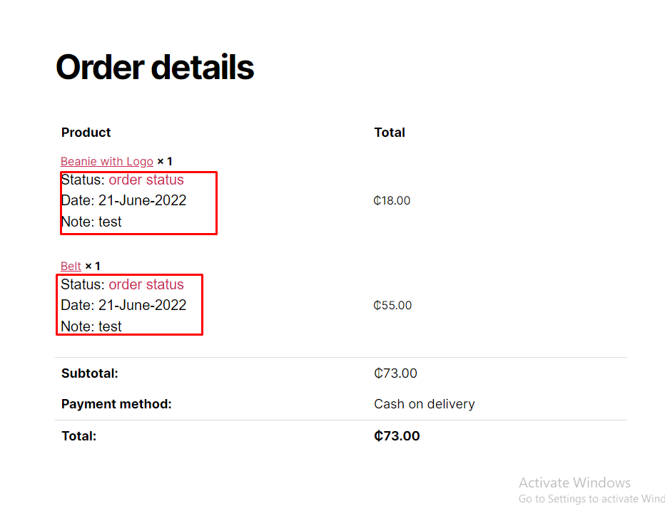 Show Order Page
