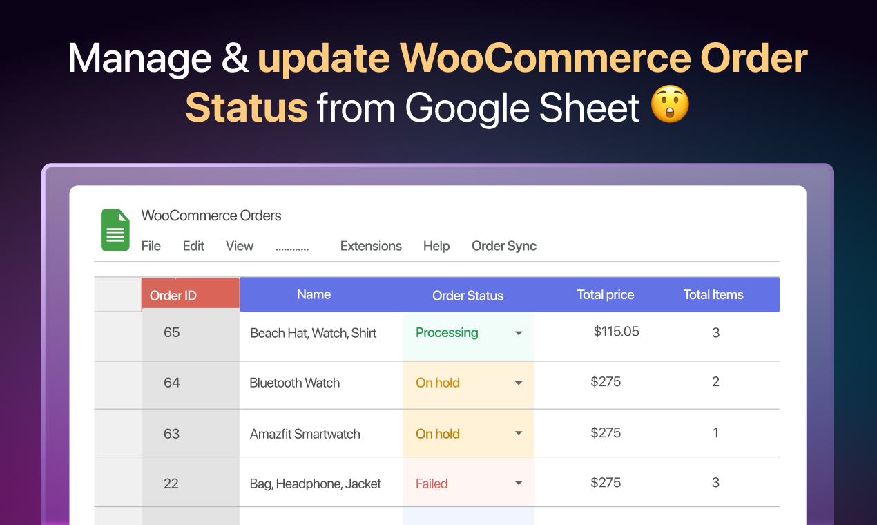 Manage and update WooCommerce order status from Google Sheet