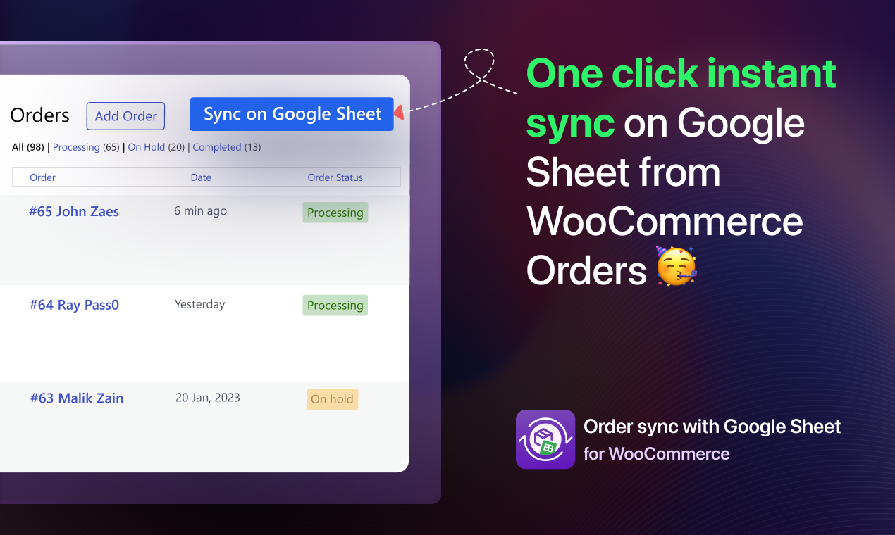 One click instant orders sync on Google sheet from WooCommerce dashboard