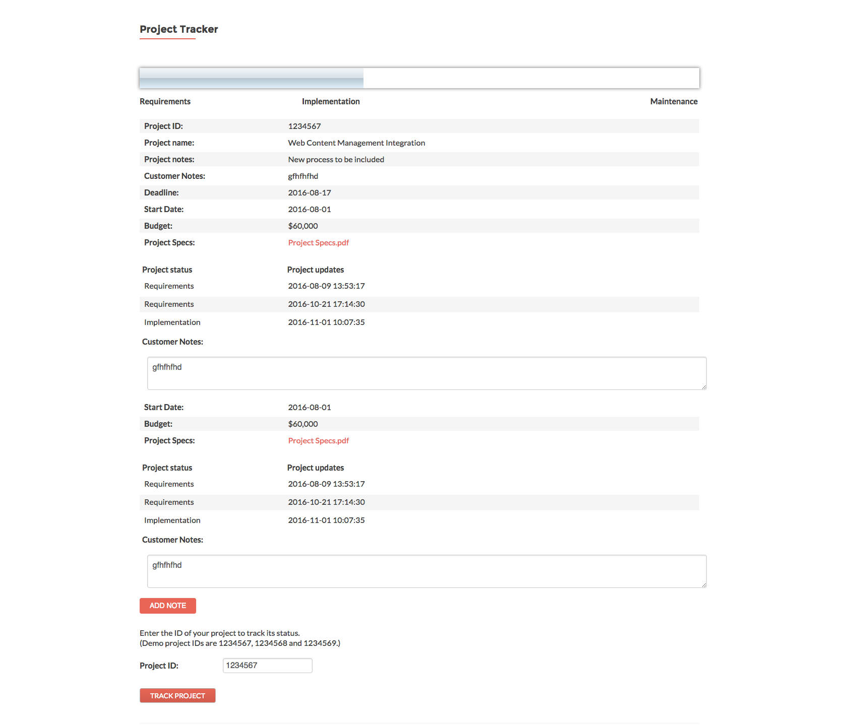Customer tracking form