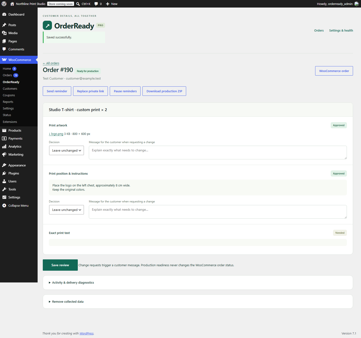 Review supplied details and request changes to individual requirements.