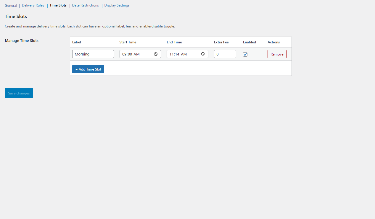 Delivery Time Slots managmenet.