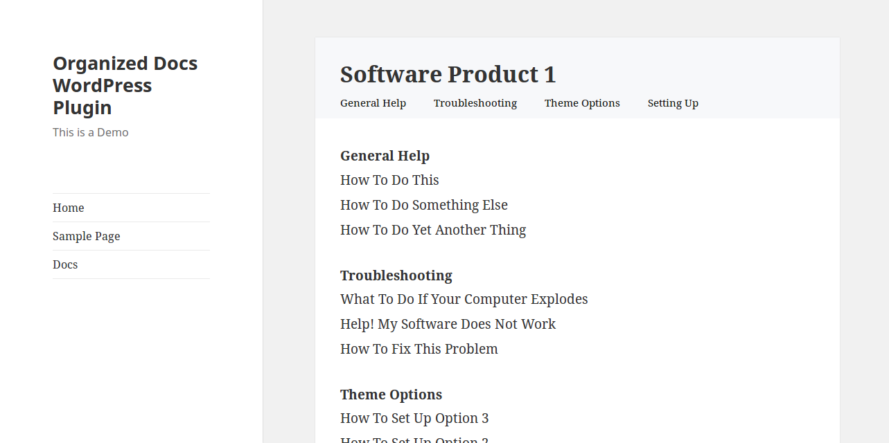 Main Docs page on 2015 theme showing all main, top-level items