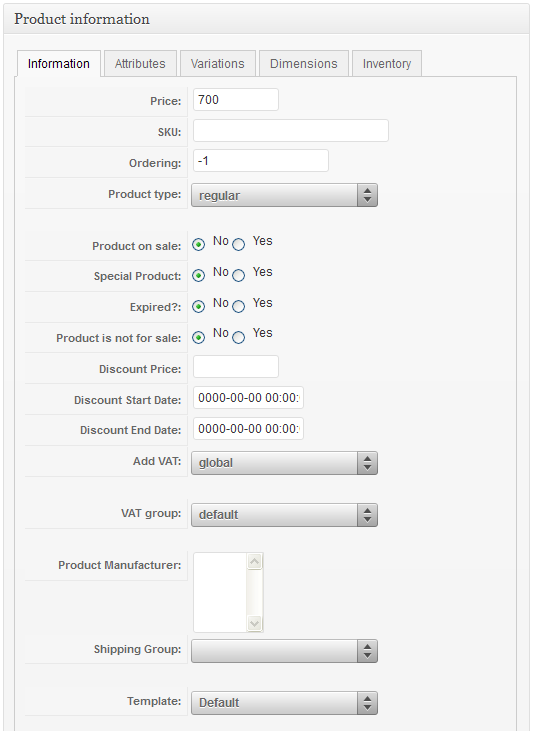 Product data.