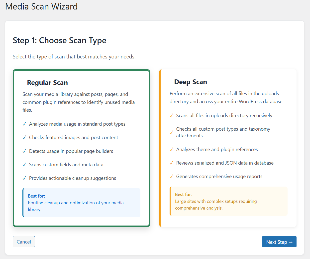 Live Site Scan results and dynamic media usage detection.