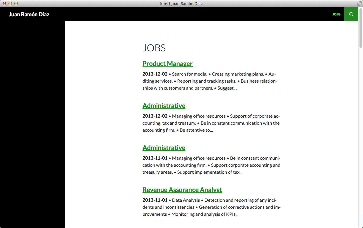 An example of jobs in a WordPress site