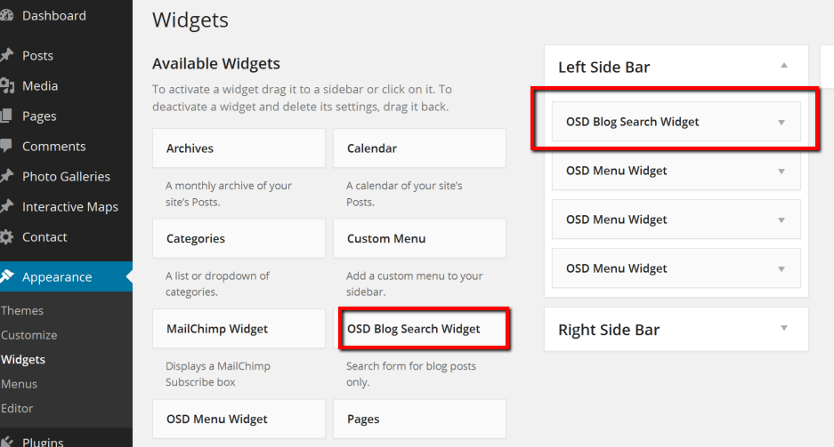 Widget Placement screen