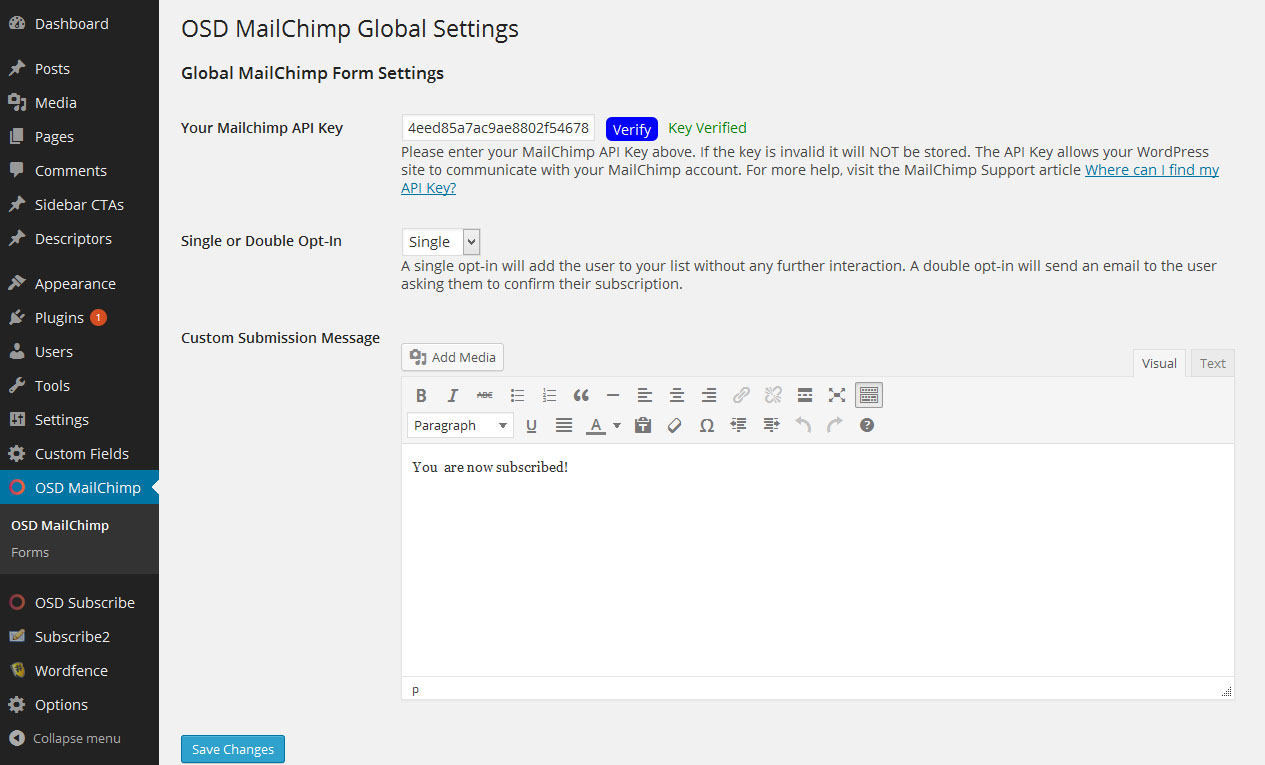 Global Settings Menu