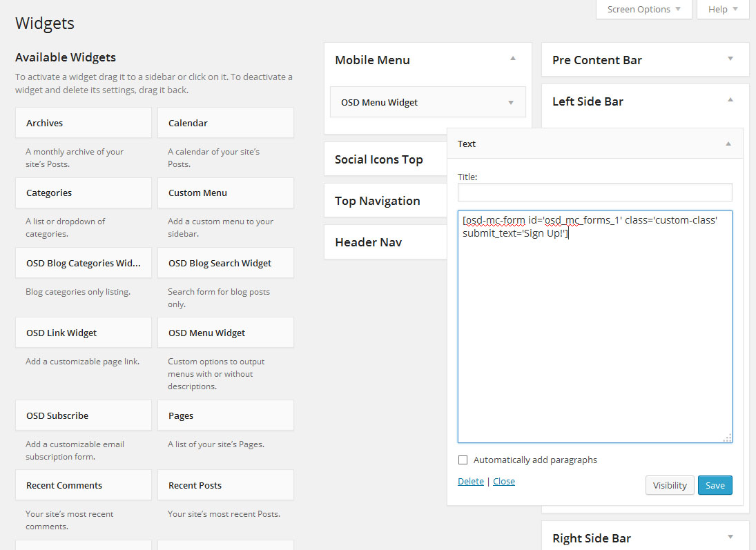 Text Widget Placement Example
