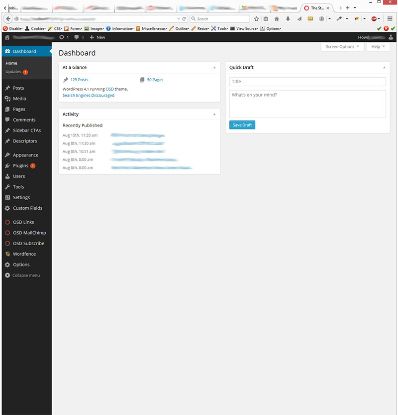 Cleared out dashboard - some text intentionally blurred in photo