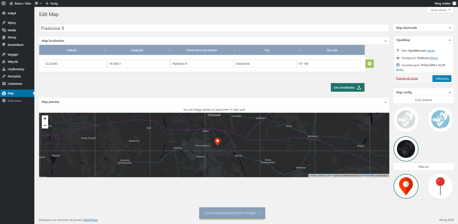 Editing map - dark color map.