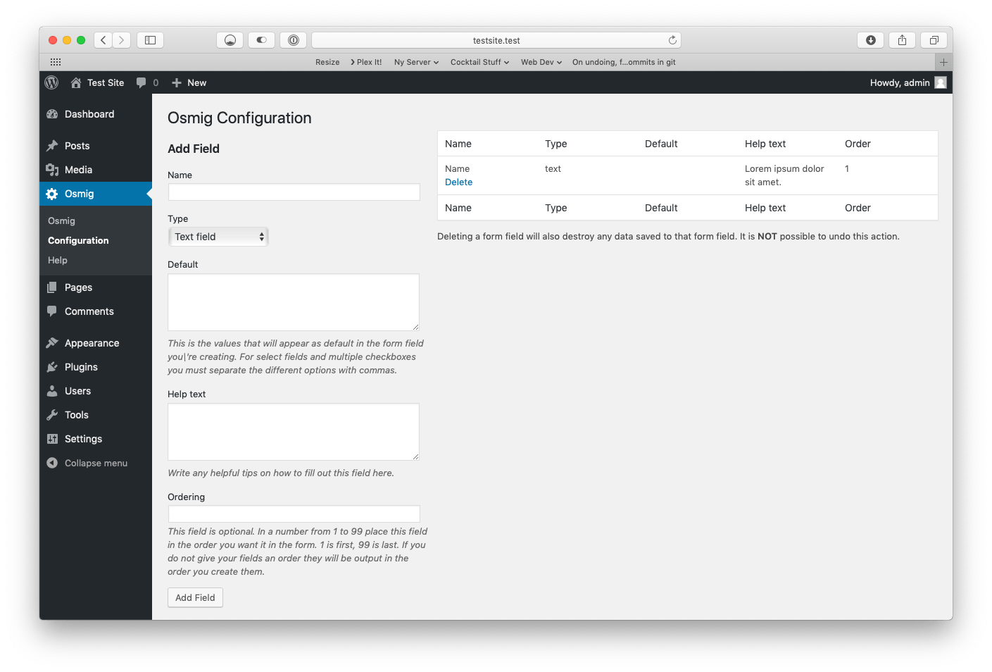 The configuration screen of Osmig Signup Plugin