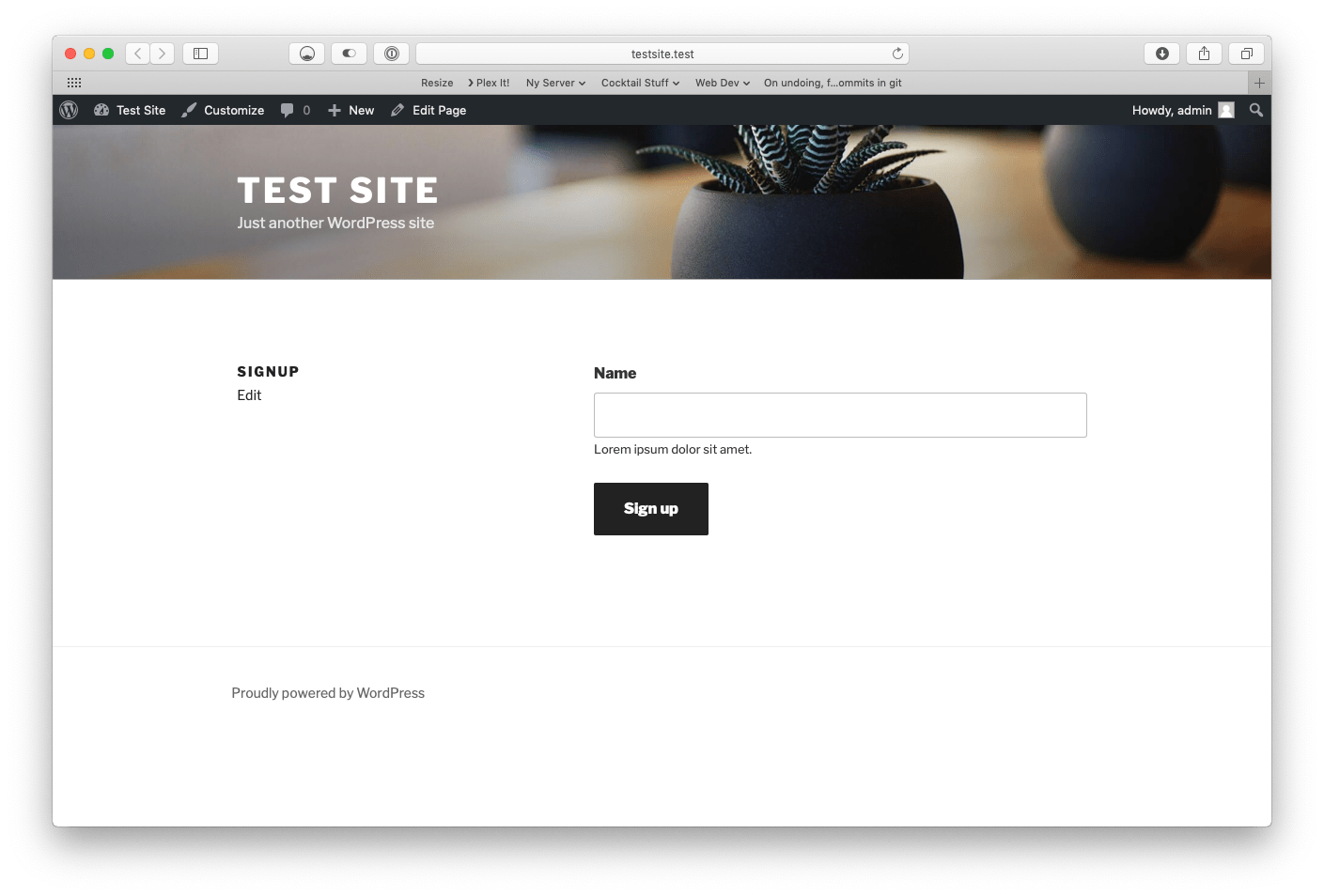 An example of the signup form inserted into a page via shortcode
