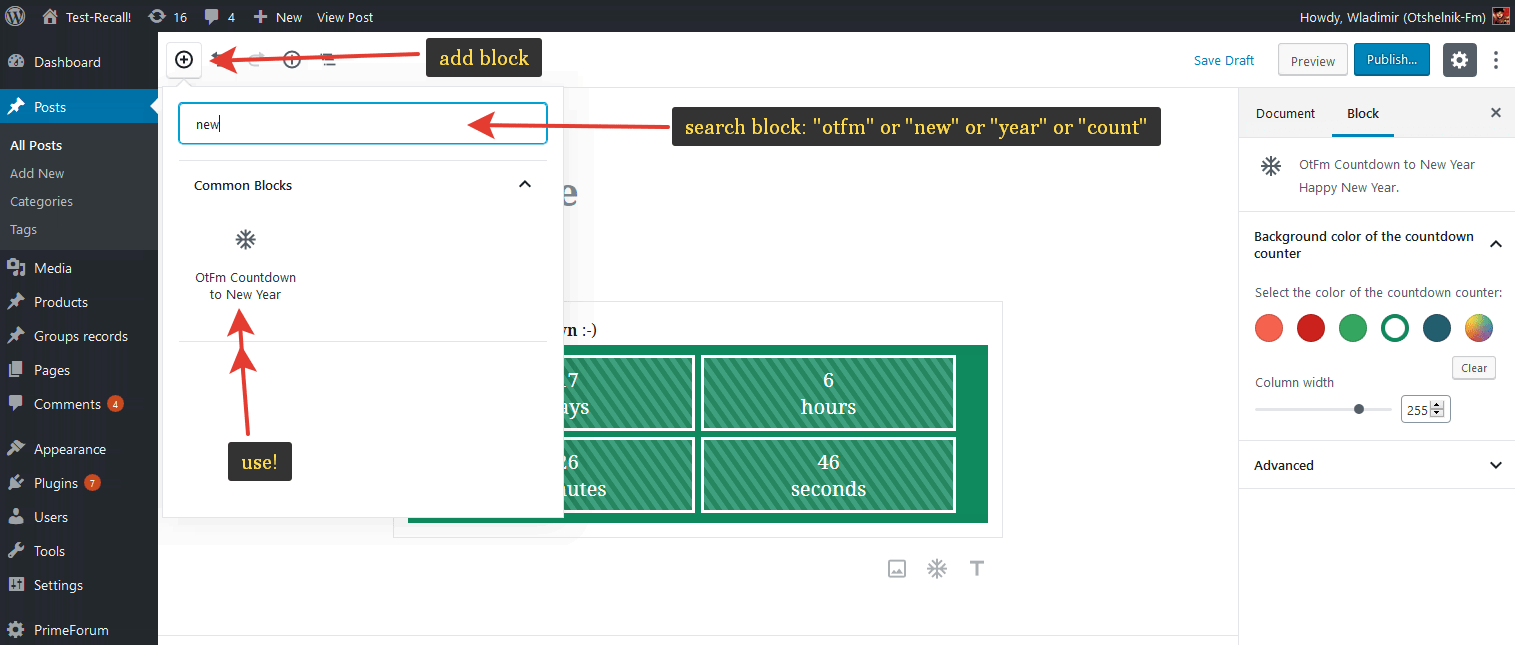 Find & add Countdown blocks