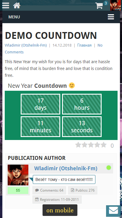 Countdown to New Year block - on mobile