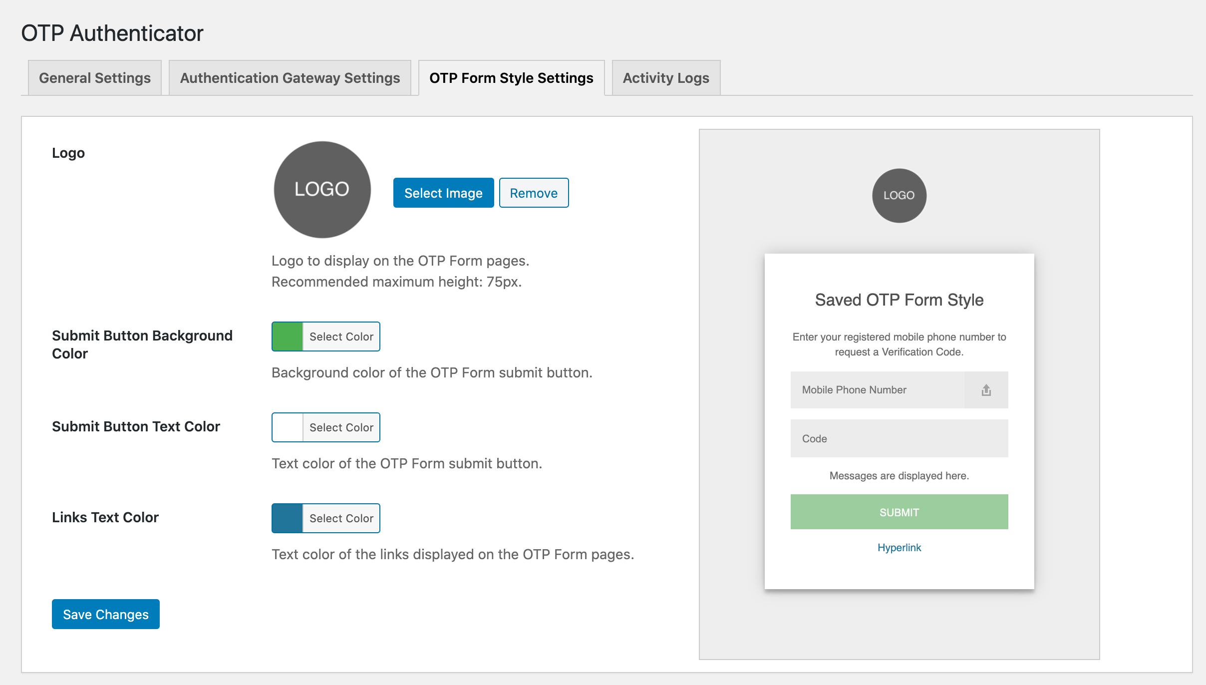 Twilio Authentication Gateway Settings