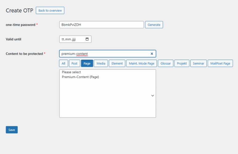 The simple password input form a visitor sees on a protected page.