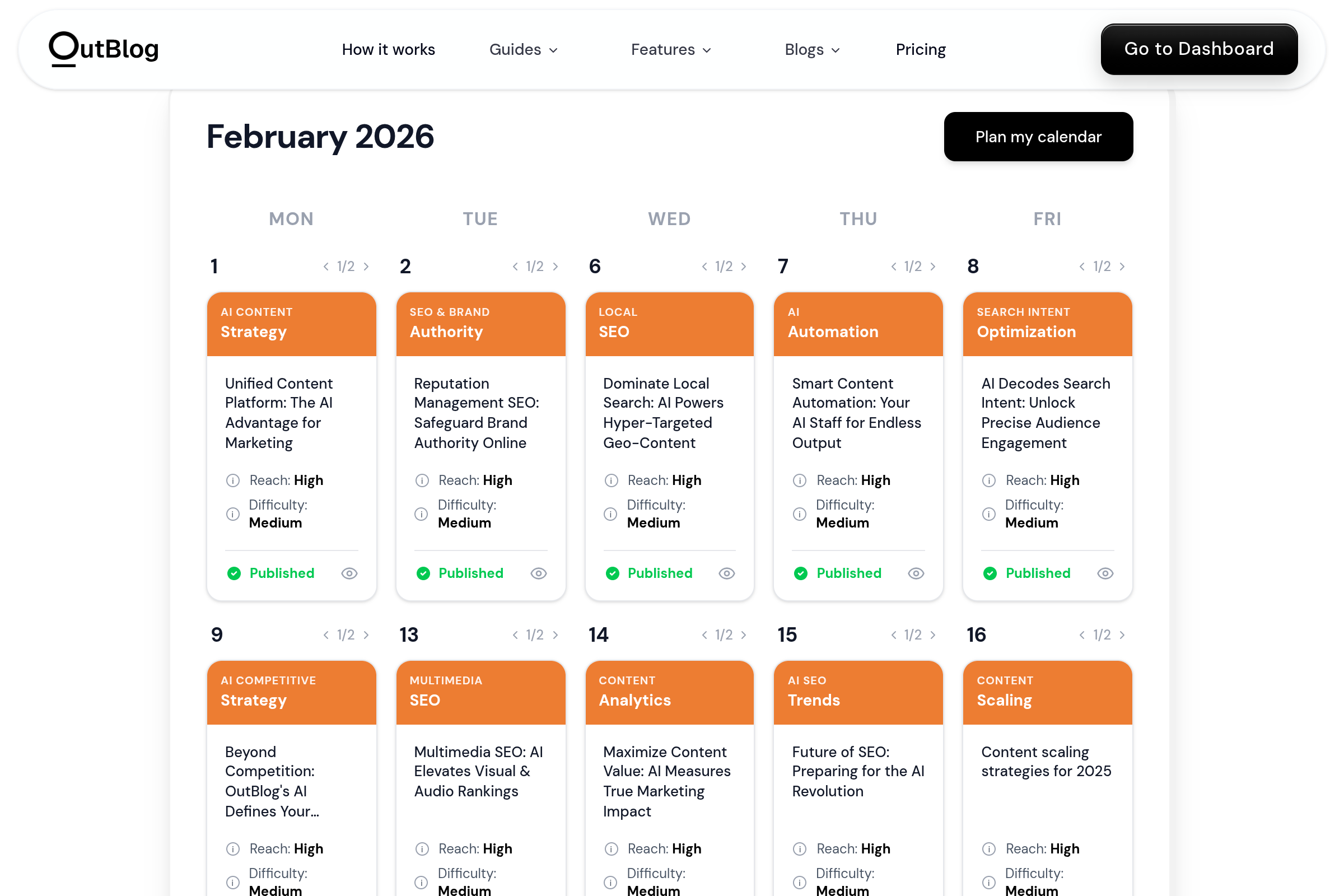 Outblog dashboard and setup interface