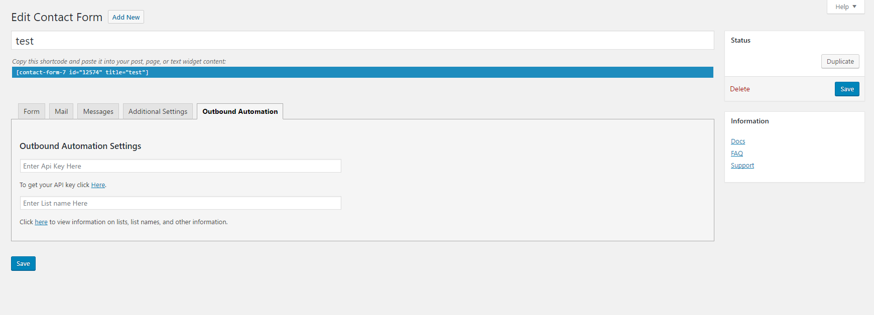 List name and API key section