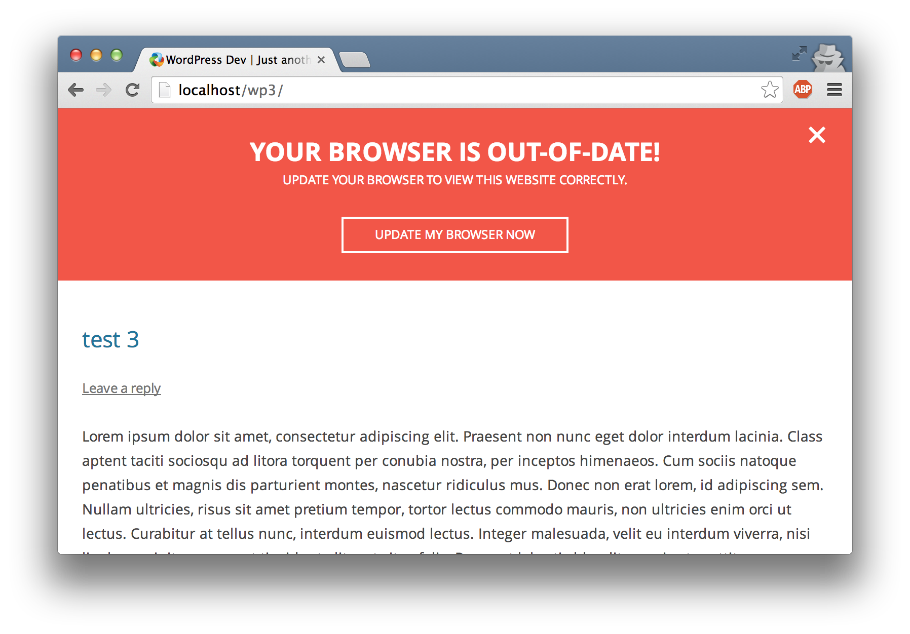 The notice for older browser