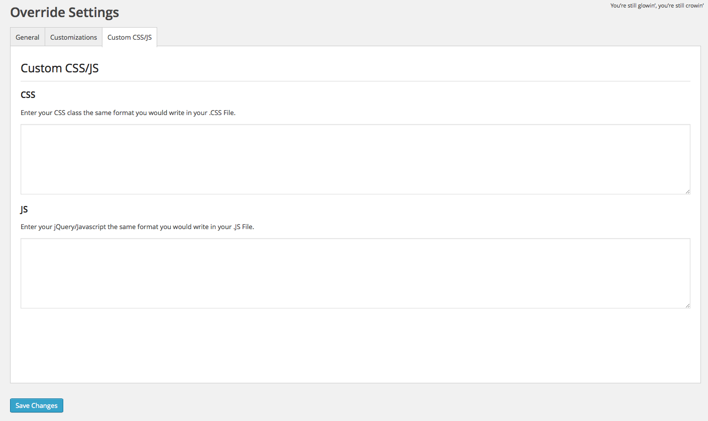 Custom CSS/JS can easly be inserted.