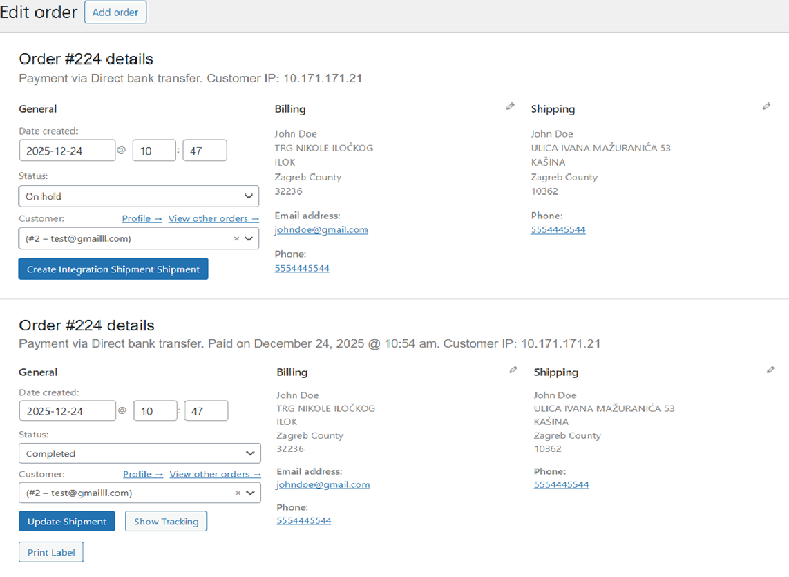 Shipment controls inside WooCommerce Order