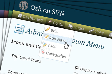 Drop down menu with WordPress top level icons and sub level icons, configurable color scheme
