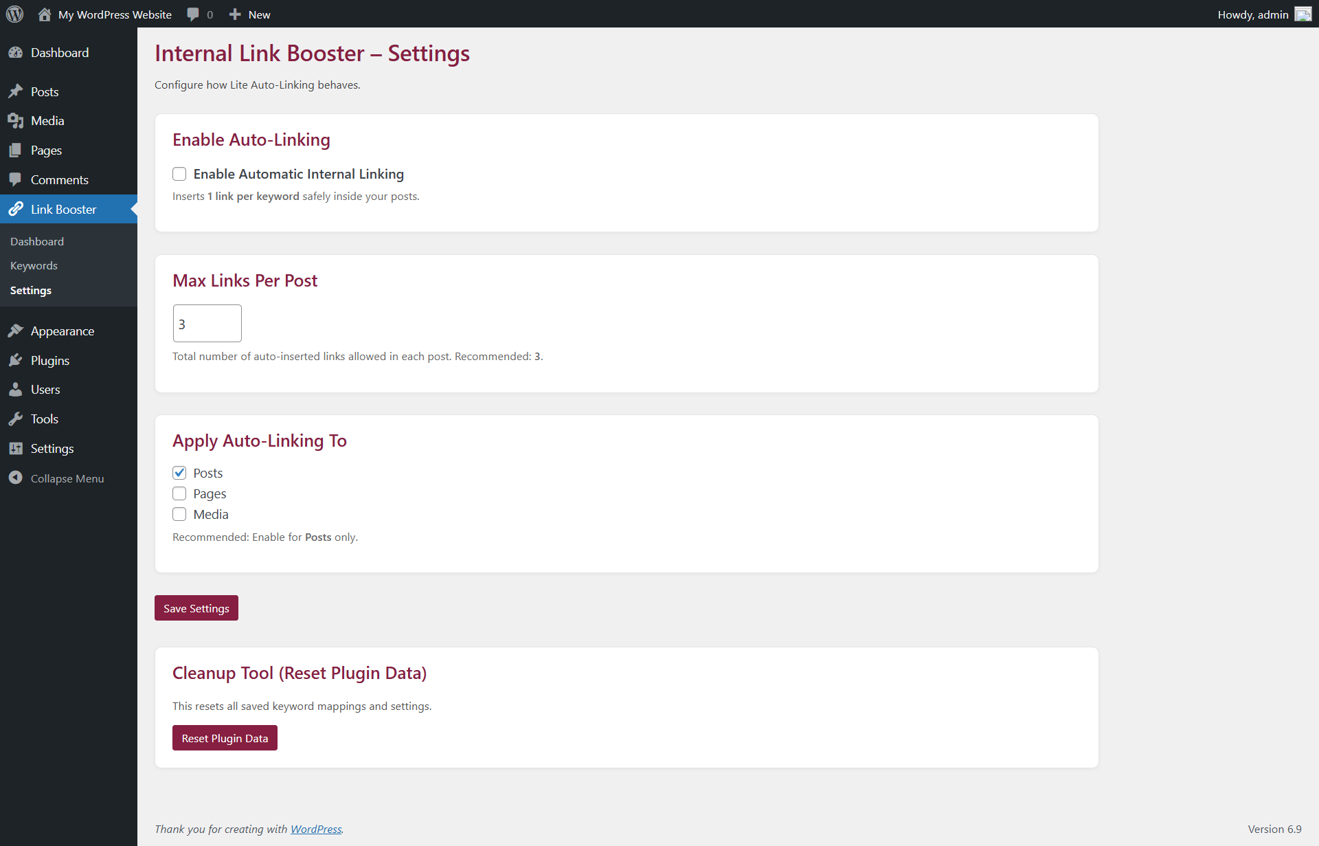 Keyword-to-page mapping interface
