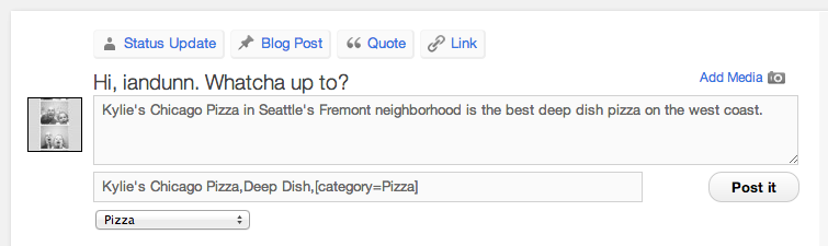 The new post form with the category dropdown added