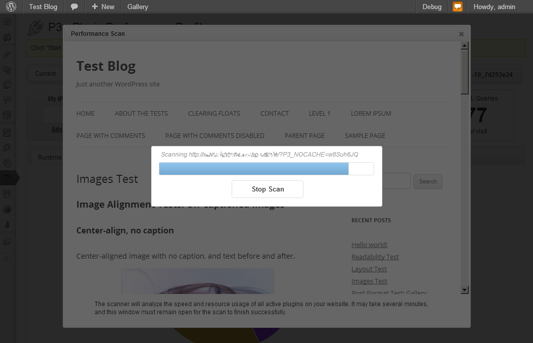 First, profile your site. The scanner generates some traffic on your site and monitors your site's performance on the server, then shows you the results. With this information, you can decide what action to take.