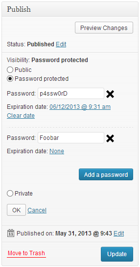 A protected post with multiple passwords
