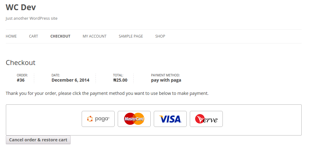 Paga available payment method page
