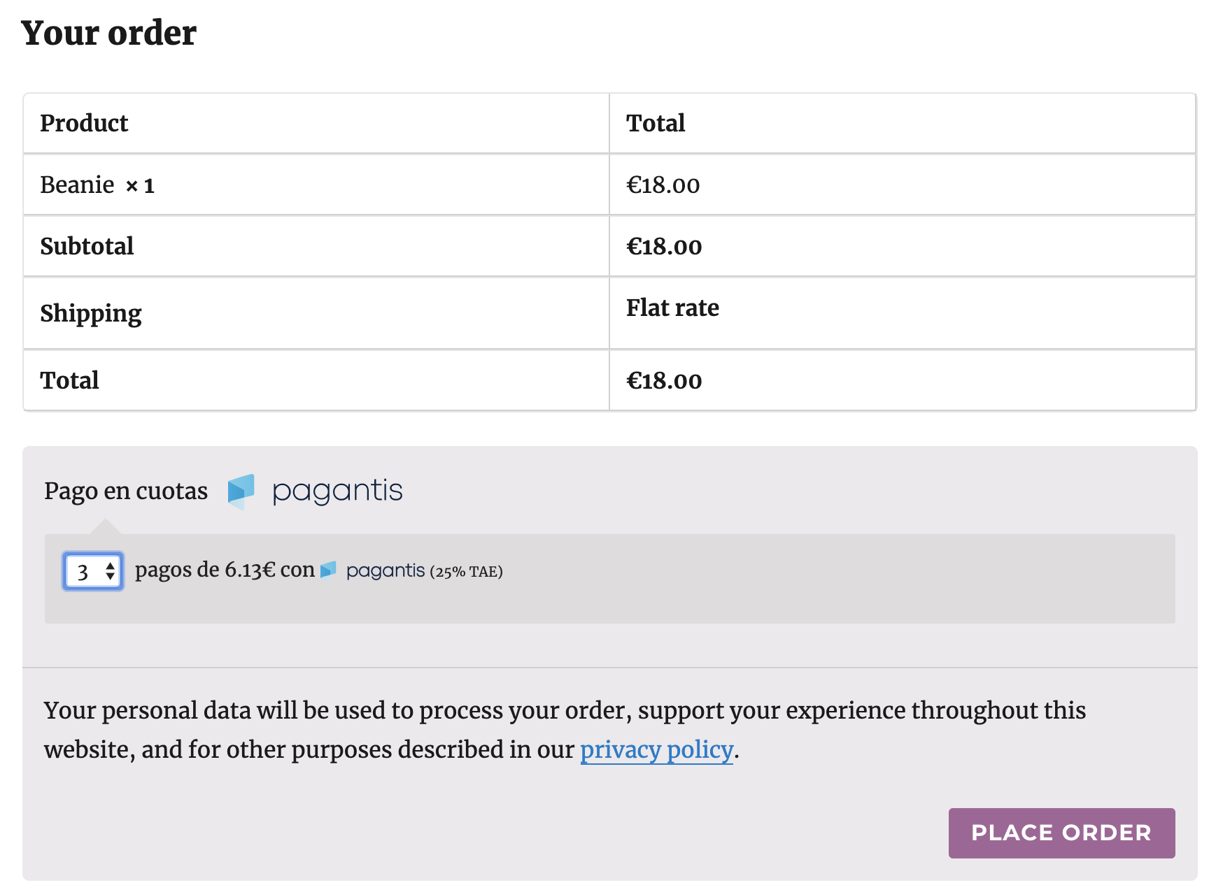 Pagantis WooCommerce configuration panel
