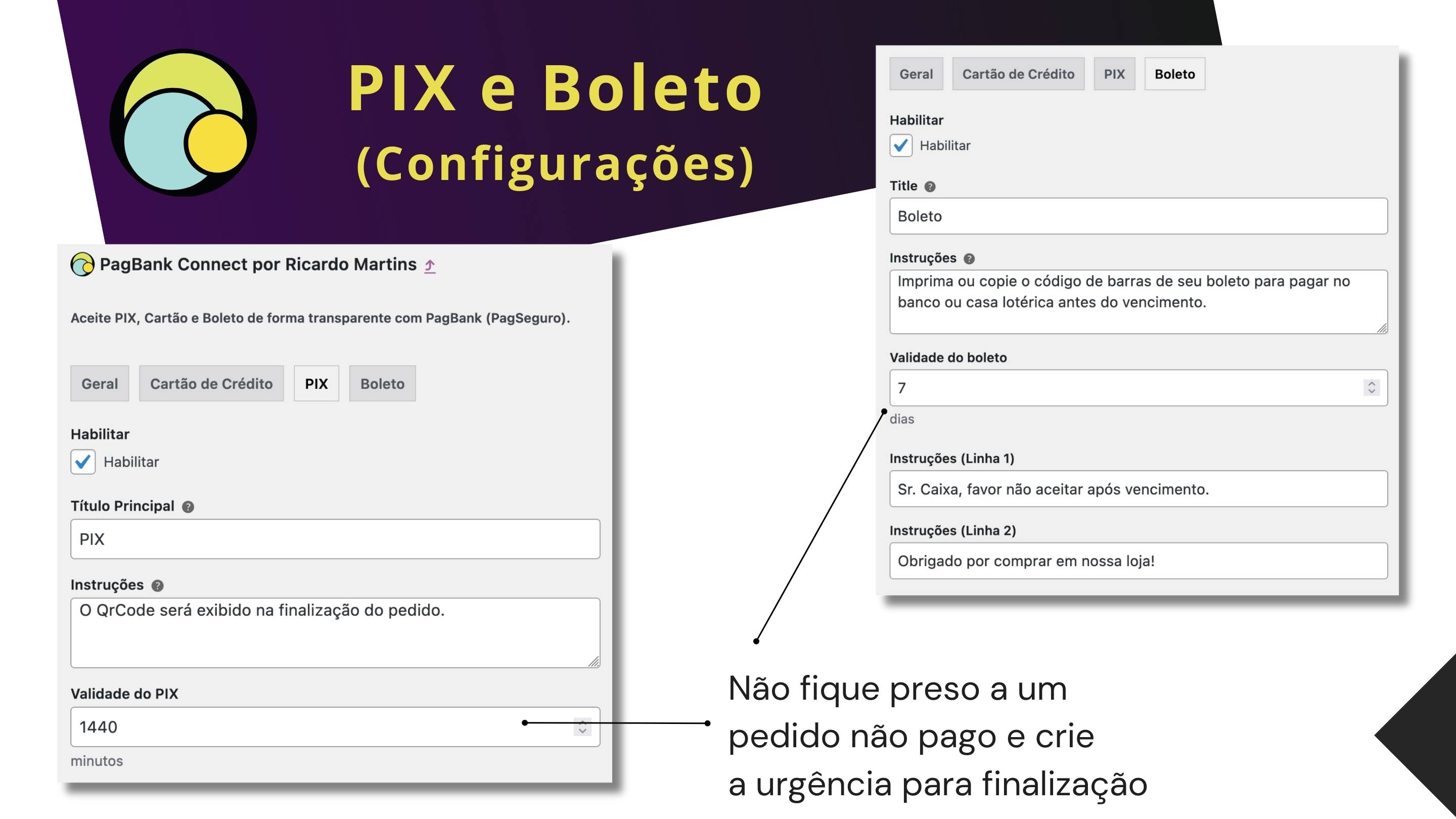 PIX e Boleto - Configurações