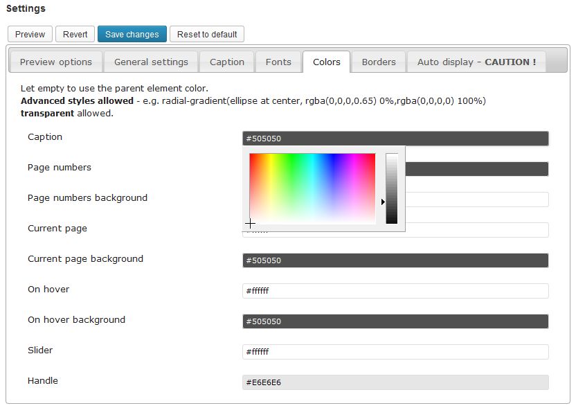 Easy colors settings